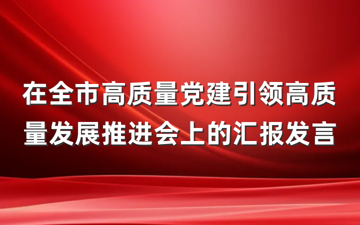 在全市高质量党建引领高质量发展推进会上的汇报发言