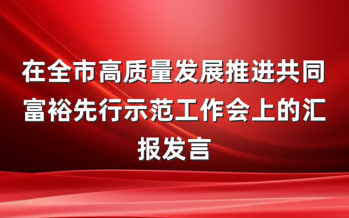 在全市高质量发展推进共同富裕先行示范工作会上的汇报发言