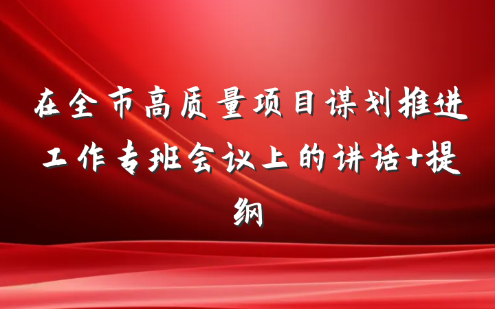 在全市高质量项目谋划推进工作专班会议上的讲话 提纲