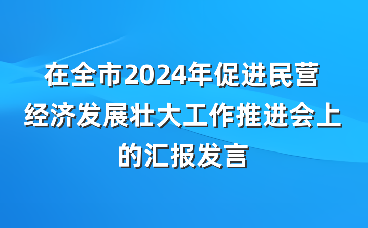 在全市2024年促进民营经济发展壮大工作推进会上的汇报发言