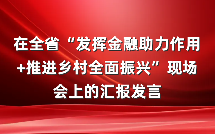 在全省“发挥金融助力作用 推进乡村全面振兴”现场会上的汇报发言