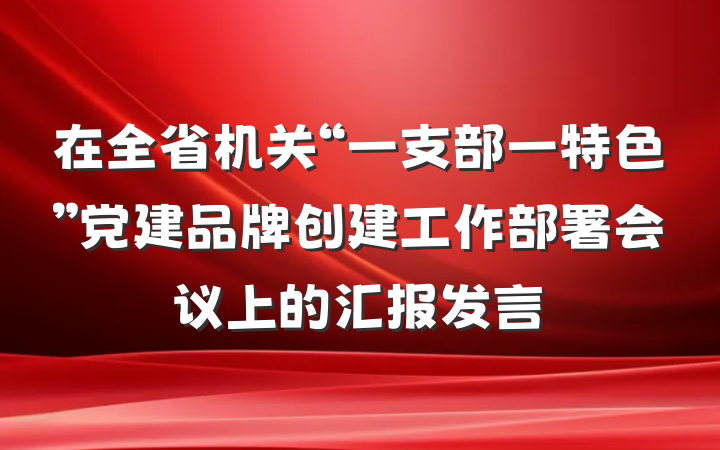 在全省机关“一支部一特色”党建品牌创建工作部署会议上的汇报发言