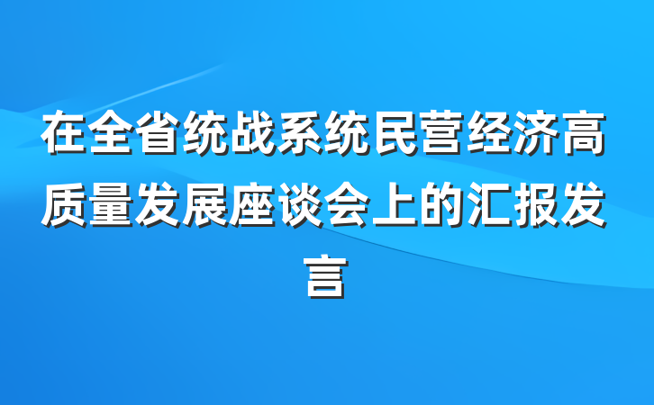 在全省统战系统民营经济高质量发展座谈会上的汇报发言