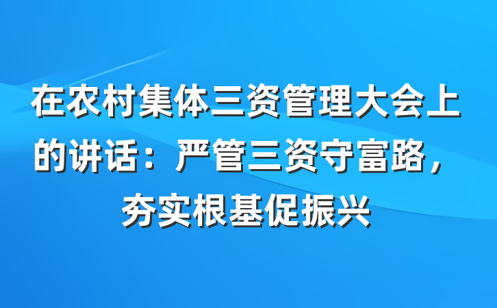 在农村集体三资管理大会上的讲话：严管三资守富路，夯实根基促振兴