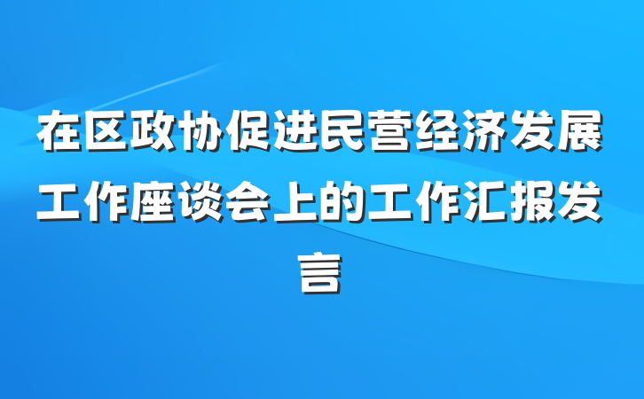 在区政协促进民营经济发展工作座谈会上的工作汇报发言
