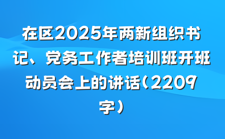 在区2025年两新组织书记、党务工作者培训班开班动员会上的讲话（2209字）