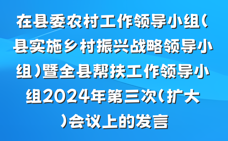 在县委农村工作领导小组（县实施乡村振兴战略领导小组）暨全县帮扶工作领导小组2024年第三次（扩大）会议上的发言