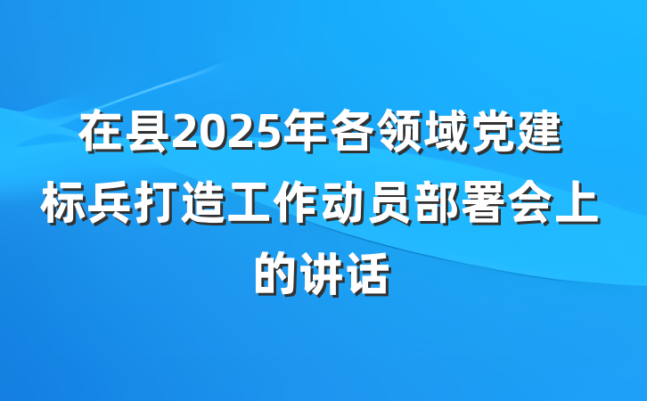 在县2025年各领域党建标兵打造工作动员部署会上的讲话