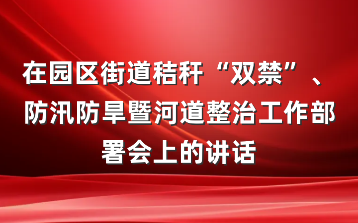 在园区街道秸秆“双禁”、防汛防旱暨河道整治工作部署会上的讲话