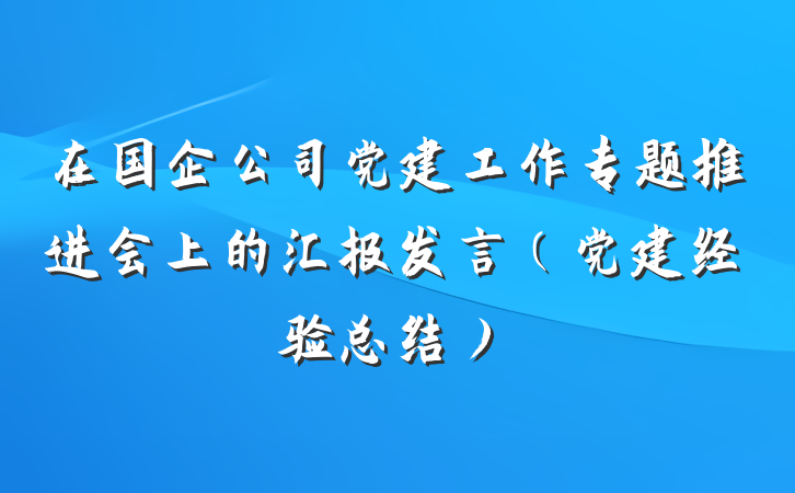 在国企公司党建工作专题推进会上的汇报发言（党建经验总结）