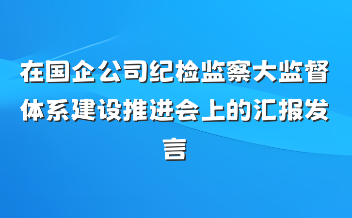 在国企公司纪检监察大监督体系建设推进会上的汇报发言
