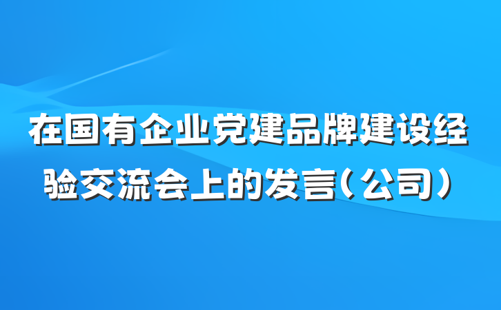 在国有企业党建品牌建设经验交流会上的发言(公司)