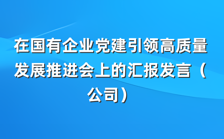 在国有企业党建引领高质量发展推进会上的汇报发言（公司）
