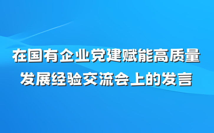 在国有企业党建赋能高质量发展经验交流会上的发言