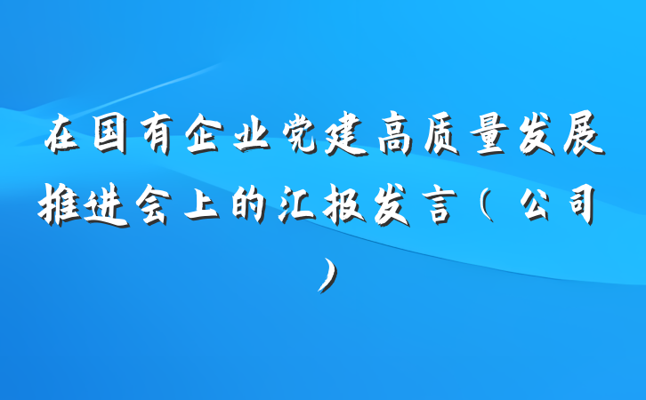 在国有企业党建高质量发展推进会上的汇报发言（公司）