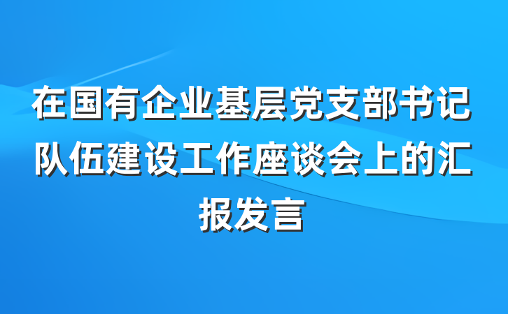 在国有企业基层党支部书记队伍建设工作座谈会上的汇报发言