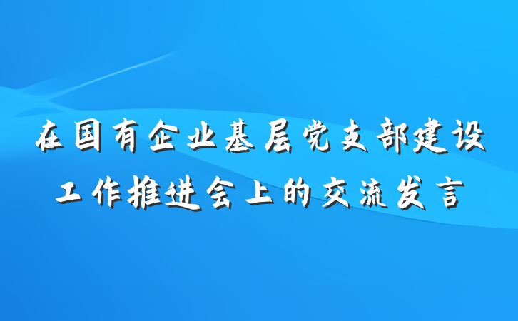 在国有企业基层党支部建设工作推进会上的交流发言