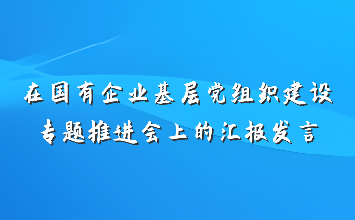 在国有企业基层党组织建设专题推进会上的汇报发言