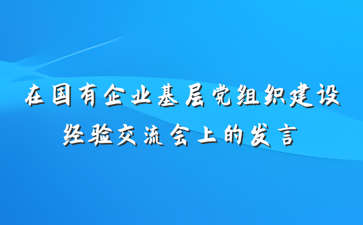 在国有企业基层党组织建设经验交流会上的发言