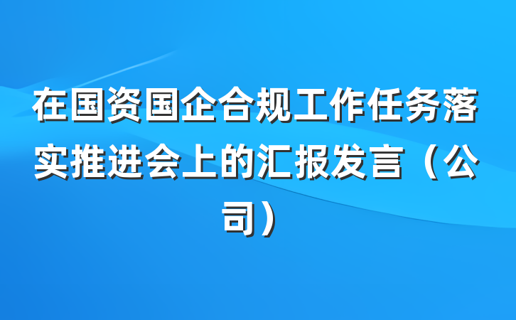 在国资国企合规工作任务落实推进会上的汇报发言（公司）