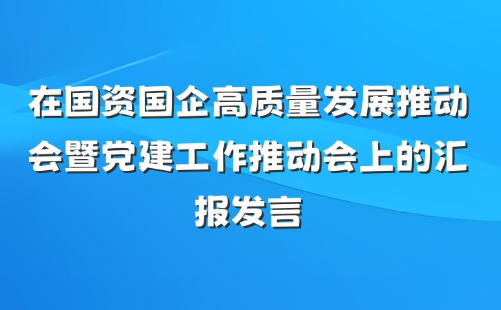 在国资国企高质量发展推动会暨党建工作推动会上的汇报发言