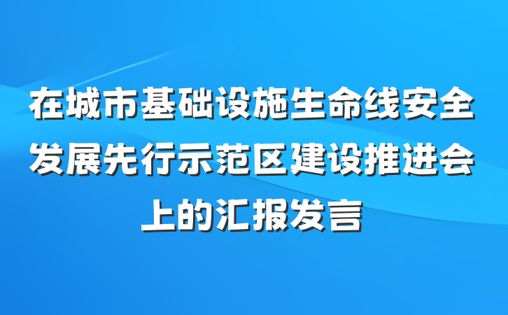 在城市基础设施生命线安全发展先行示范区建设推进会上的汇报发言