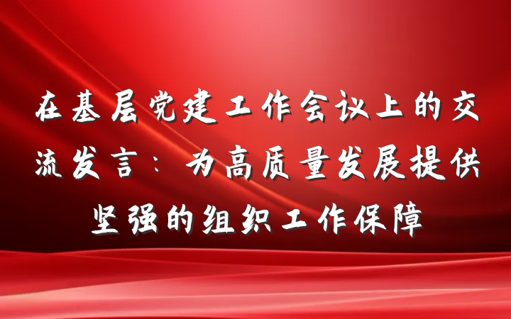 在基层党建工作会议上的交流发言：为高质量发展提供坚强的组织工作保障