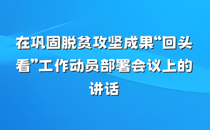 在巩固脱贫攻坚成果“回头看”工作动员部署会议上的讲话