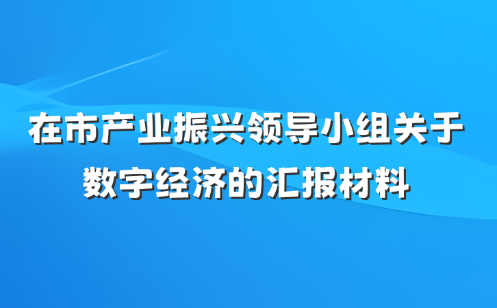 在市产业振兴领导小组关于数字经济的汇报材料