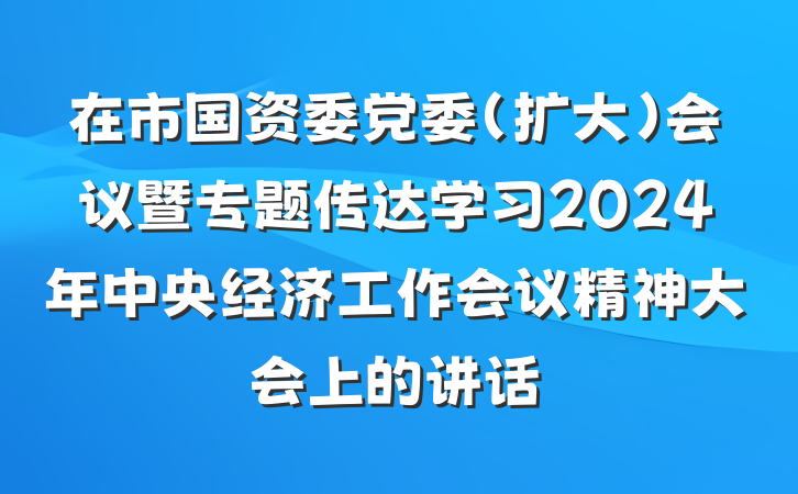 在市国资委党委（扩大）会议暨专题传达学习2024年中央经济工作会议精神大会上的讲话