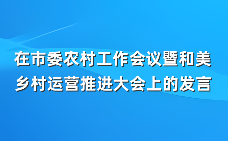 在市委农村工作会议暨和美乡村运营推进大会上的发言
