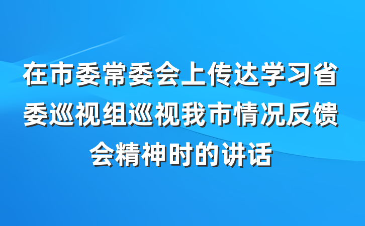 在市委常委会上传达学习省委巡视组巡视我市情况反馈会精神时的讲话