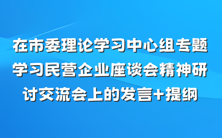 在市委理论学习中心组专题学习民营企业座谈会精神研讨交流会上的发言 提纲