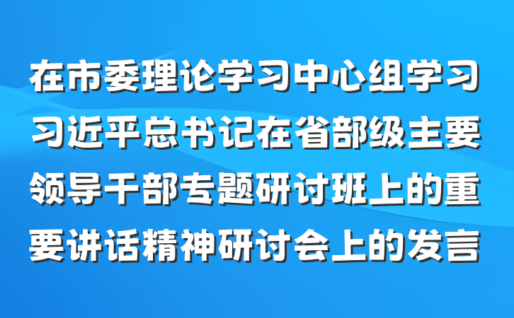 在市委理论学习中心组学习习近平总书记在省部级主要领导干部专题研讨班上的重要讲话精神研讨会上的发言