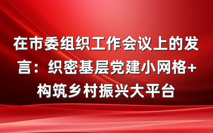 在市委组织工作会议上的发言：织密基层党建小网格 构筑乡村振兴大平台