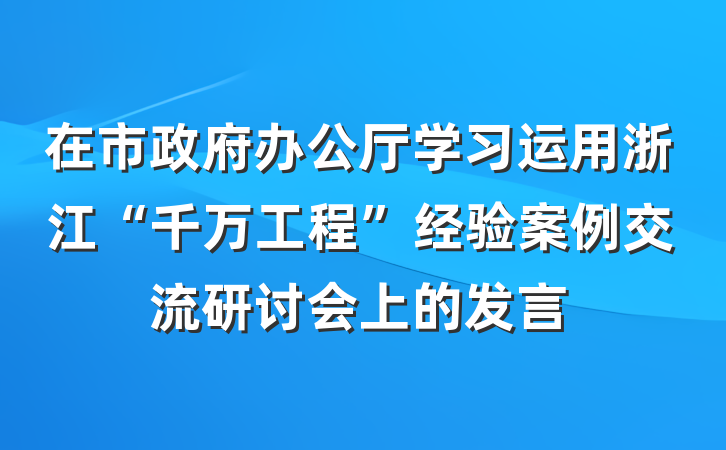 在市政府办公厅学习运用浙江“千万工程”经验案例交流研讨会上的发言