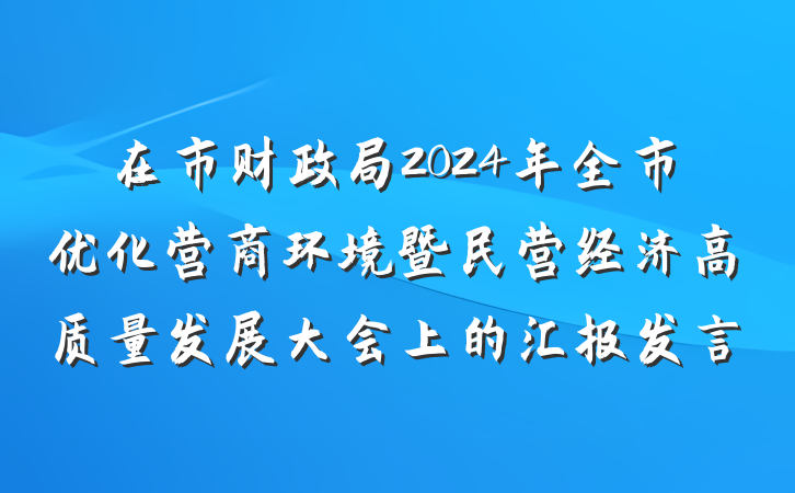 在市财政局2024年全市优化营商环境暨民营经济高质量发展大会上的汇报发言