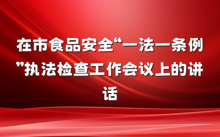 在市食品安全“一法一条例”执法检查工作会议上的讲话