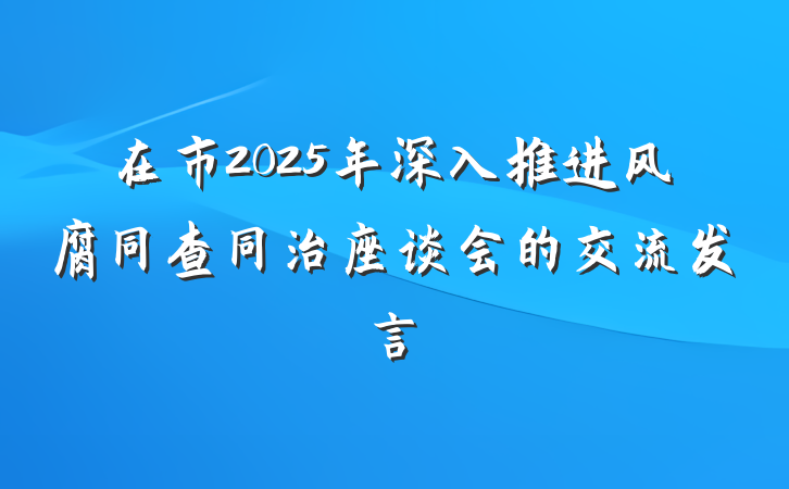 在市2025年深入推进风腐同查同治座谈会的交流发言