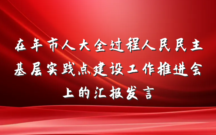 在年市人大全过程人民民主基层实践点建设工作推进会上的汇报发言