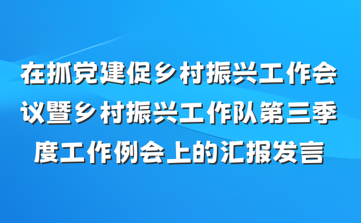 在抓党建促乡村振兴工作会议暨乡村振兴工作队第三季度工作例会上的汇报发言