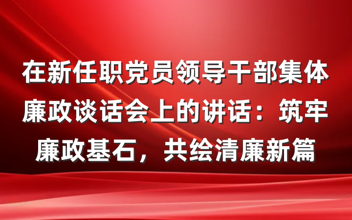在新任职党员领导干部集体廉政谈话会上的讲话：筑牢廉政基石，共绘清廉新篇