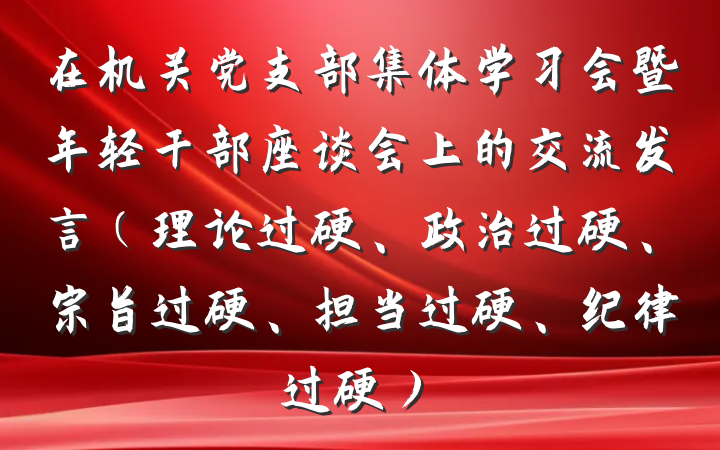 在机关党支部集体学习会暨年轻干部座谈会上的交流发言（理论过硬、政治过硬、宗旨过硬、担当过硬、纪律过硬）