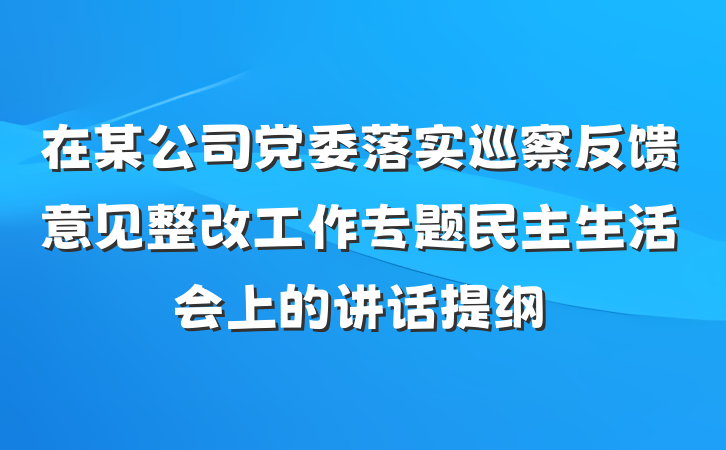 在某公司党委落实巡察反馈意见整改工作专题民主生活会上的讲话提纲