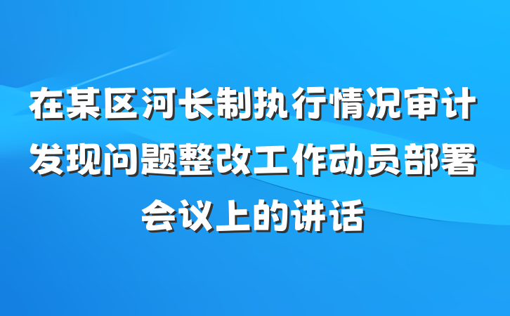 在某区河长制执行情况审计发现问题整改工作动员部署会议上的讲话