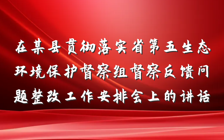 在某县贯彻落实省第五生态环境保护督察组督察反馈问题整改工作安排会上的讲话