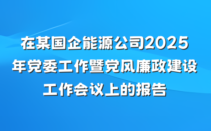 在某国企能源公司2025年党委工作暨党风廉政建设工作会议上的报告