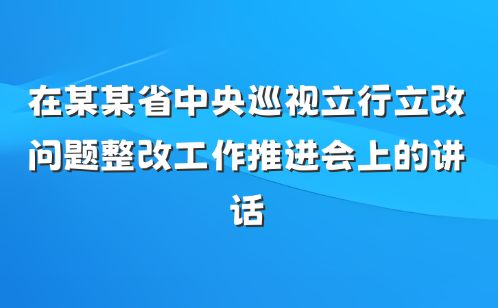 在某某省中央巡视立行立改问题整改工作推进会上的讲话