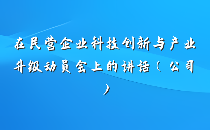 在民营企业科技创新与产业升级动员会上的讲话（公司）