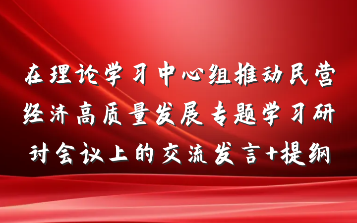 在理论学习中心组推动民营经济高质量发展专题学习研讨会议上的交流发言 提纲